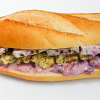 Thanksgiving Leftovers · Fresh roast turkey with our awesome stuffing and cranberry mayo on a french torpedo roll.