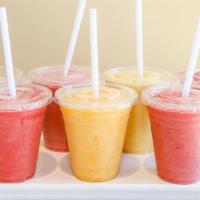 Maui Sunset Smoothie · Strawberry, coconut milk, banana, yogurt and pineapple. Gluten-free.