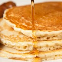Pancakes · Three buttermilk pancakes. With Virginia ham, bacon, sausage, turkey sausage or Taylor ham f...
