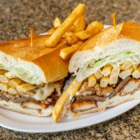 The Fat Greek · This mouthwatering sandwich features a sizzling beef Gyro grilled and topped with chicken te...