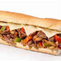 Steak Number 9 · Freshly Grilled Sirloin Steak, Onions, Bell Peppers & Mushrooms with Melted American Cheese.