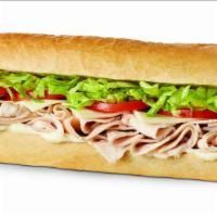 Turkey & Cheese (Large) · Hand-sliced natural Turkey Breast, American Cheese, Mayo, Lettuce & Tomato