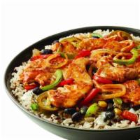 Southwestern Rice & Grain Bowl (Sirloin Steak) · Grilled Chicken or Sirloin Steak & Onions, Charred 
Corn, Black Bean & Pepper Salad, Bell Pe...