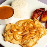 Pechuga De Pollo A La Parrilla / Grilled Chicken Breast · Pechuga de pollo a la parrilla. Con arroz y habichuelas, ensalada o vegetales. / Grilled chi...