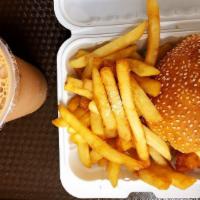 Set B · Chicken Cutlet Burger + French Fries + Ice Bubble Tea with Boba