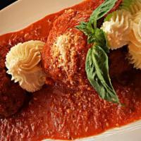 Meatballs W/ (Marinara Or Vodka Sauce) · Our Home Made Meatballs with Fresh Ricotta, Marinara Sauce & garnished with Fresh Basil