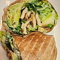 Grilled Chicken Ceasar Whole Wheat Wrap · Grilled Chicken, freshly chopped romaine and shaved parmigiano Reggiano Cheese in a whole wh...