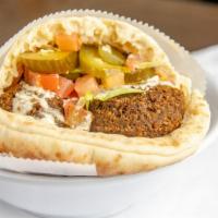 Falafel Sandwich · King Falafel favorite: Fried patty with chickpeas, onion and garlic.