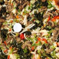Primavera Pizza · Broccoli, spinach, mushrooms, peppers, onions, with or without mozzarella. Vegetarian.