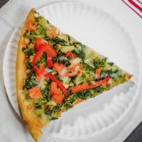 Vegetarian Pie · Traditional Neapolitan pizza loaded with fresh broccoli, spinach, mushrooms, tomatoes, peppe...