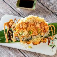 Fuji Yama Roll · Spicy tuna, avocado with mountain of crab with chef's specials sauce.