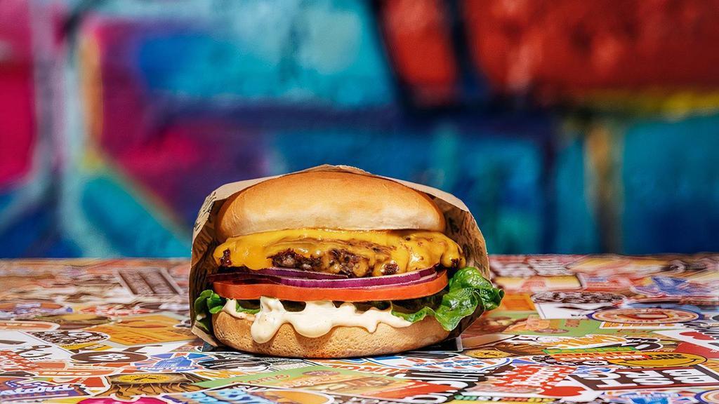 New York · A classic style street burger. Bastard Original Dressing, Burger Lettuce, Tomato, Red Onion, Double Cheddar