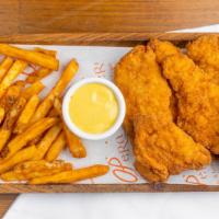Chicken Fingers · Served with french fries and honey mustard dressing.