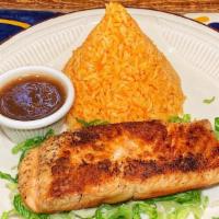  Grilled Salmon · Fresh Atlantic Salmon Grilled To Perfection ! Topped With A Tangerine Sauce