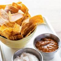 Plantain Chips · Mint mojo sauce & panch phoran mayo.