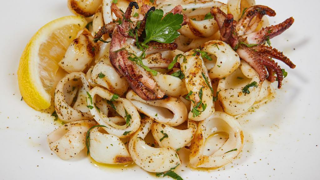 Calamari · Lightly fried and served with roasted tomato and herb aioli sauces or simply grilled.