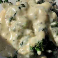 Charred Broccoli Rabe · with toasted hazelnut & smoked gouda funduta sauce.