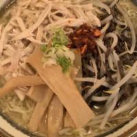 Chicken · Japanese ramen served with light heart chicken broth with sliced chicken breast, bamboo shoo...