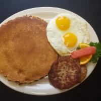 Two Pancake Combo · Combo comes with choice of meat, 2 egg and 2 pancake