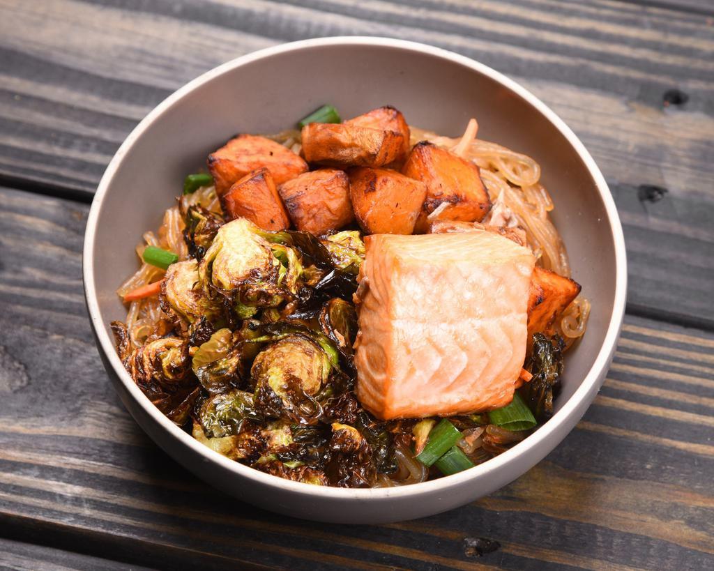 Brussel Sprout Sweet Potato Bowl · Your choice of meat and base with roasted Brussel sprouts, sweet potatoes, and choice of dressing.