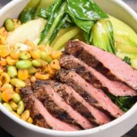 Corn Bok Choy Bowl · Your choice of meat and base with corn and edamame, baby bok choy, and choice of dressing.