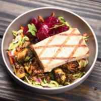 Brussel Sprouts Beet Bowl · Your choice of meat and base with roasted brussel sprouts, yuzu beet salad, and choice of dr...