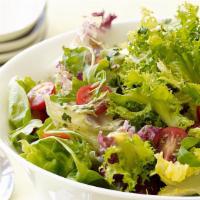 Mixed Green Salad · Cherry tomatoes, parmigiano, cucumber, and carrots with house vinaigrette.