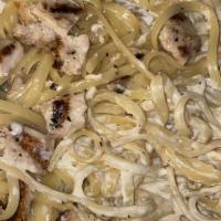 Pasta With Alfredo Sauce & Chicken  · Pasta cooked al dente and tossed in our creamy homemade alfredo sauce. With chicken.