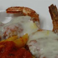 Shrimp Parmigiana Lunch · Baked with tomato and mozzarella.