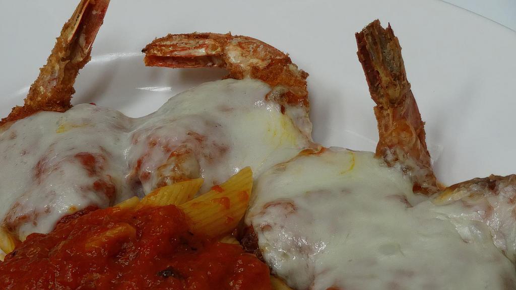 Shrimp Parmigiana Lunch · Baked with tomato and mozzarella.