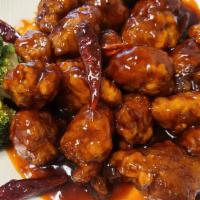 Orange Chicken · Hot and spicy. Chunks of chicken delightfully sauteed in orange flavor sauce.