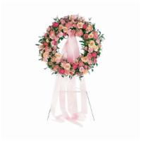 Tf199-3 Respectful Pink Wreath · This wreath is created with delicate pink and peach blossoms to show your sincere respects i...