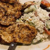 Health Special · Greek salad with marinated breast of chicken. For one.