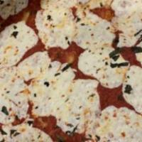 Margherita Pizza (Large) · Plum tomato with fresh mozzarella, basil, and garlic.