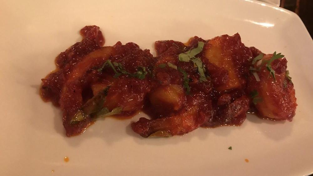 Shrimp Balchau · Shrimp tossed in a tomato, onion, curry leaf, sweet & spice chutney.