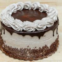 Chocolate Mousse Cake 7' · Chocolate sponge layered with chocolate moose, topped with chocolate ganache.