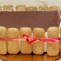 Tiramisu Square · Coffee flavor dessert with mascarpone cheese, topped with coco powder.
Feeds up to 4 people