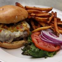 Barbeque Burger · An all natural beef burger from 7 Bridges Farm in Lima NY.  No preservatives, no growth horm...