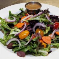 Market Salad · Vegetarian, gluten-free. mixed greens/carrots/cherry tomatoes/red onions
kalamata olives/bal...