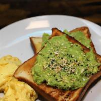Avocado Toast · Vegetarian-2 slices of large brioche bread toasted &
topped with fresh avocado/sesame season...