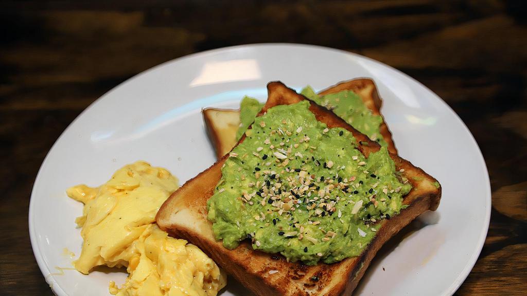 Avocado Toast · Vegetarian-2 slices of large brioche bread toasted &
topped with fresh avocado/sesame seasoning