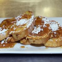A. French Toast · Vegetarian-3 large slices of cinnamon swirl bread/egged up/grilled/dolce infused maple syrup...