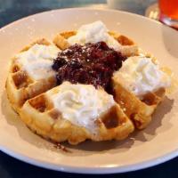 Belgian Waffles · Vegetarian-a fresh & light fluffy waffle/dolce infused maple syrup