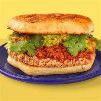 Plant Based Chorizo Torta · Our plant based option with shredded lettuce, salsa verde, guacamole & red chili sauce (vegan)