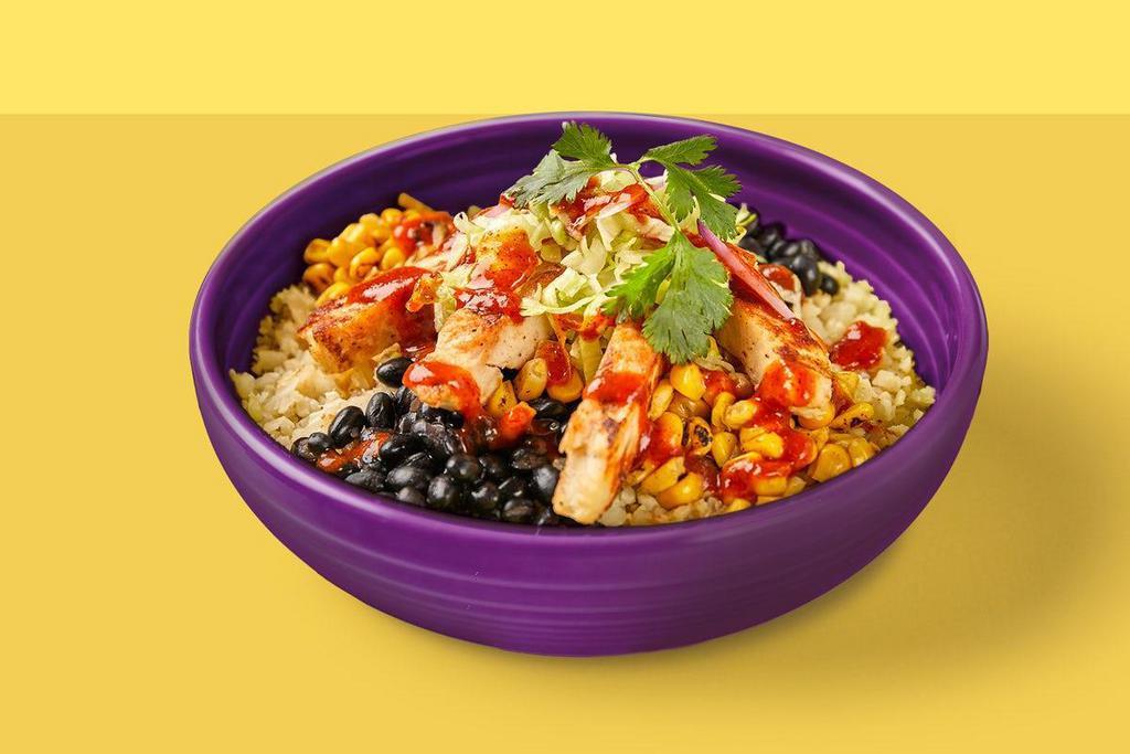 Rice Bowl · Cilantro lime cauliflower rice with black beans, roasted corn, onions, lettuce & your choice of salsa verde or red chile sauce. Includes a drink & your choice of side.