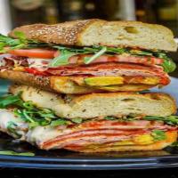 Spicy Joey Sandwich · Spicy. Pepperoni, chorizo, salsalito, mortadella ham capicola, pepper Jack, avocado, hot pep...
