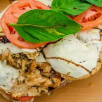 Grilled Chicken Sandwich · On semolina bread with fresh melted mozzarella, tomato, fresh basil and pesto.