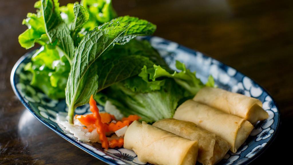 Cha Gio · Fried spring rolls filled with shrimp, crab and pork. Served with fish sauce.