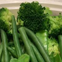 Steamed Triple Jade · Broccoli, snow peas & string beans.