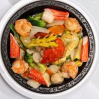 Seafood Delight · Lobster meat scallops jumbo shrimp sauteed w.assorted Chinese vegetables.